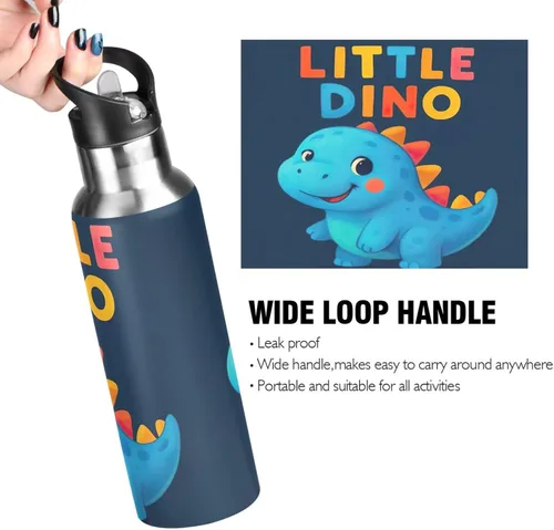 Vista 4 de Insulated Stainless Steel Water Bottle with Straw 20 Oz, BPA-Free Sport Water Bottle for Gym Outdoor Travel School, Cute Dinosaur Blue