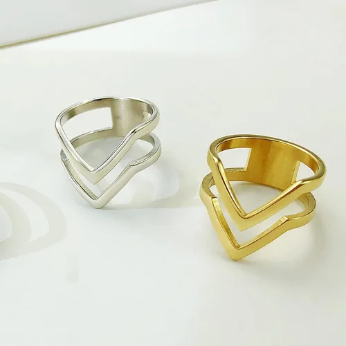 Vista 3 de VNOX Fashion - Anillo de acero inoxidable chapado en oro de 18 quilates con doble cheurón para mujer