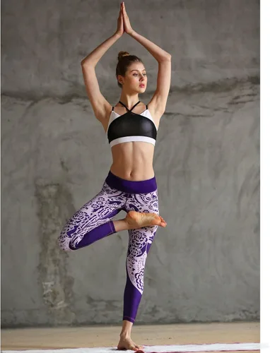 Vista 4 de DYZD - Pantalones de yoga con estampado de cintura alta para mujer