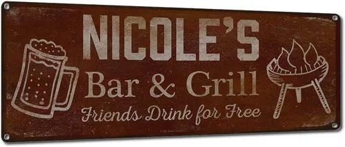 Vista 45 de Adam's Bar and Grill Friends Drink for Free, cartel de aluminio de 5.75 x 15.5 pulgadas, accesorios personalizados para bar y decoración de pared