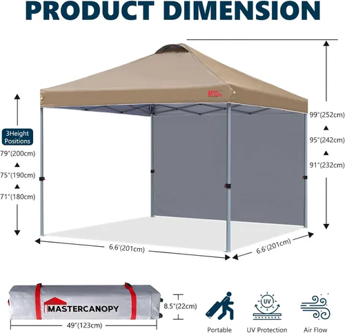 Vista 6 de MASTERCANOPY - Toldo desplegable duradero con 1 pared lateral (6.6 x 6.6 pies, caqui)