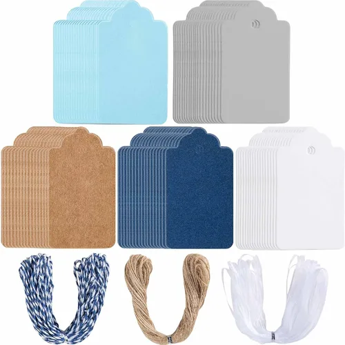 Vista 8 de Primbeeks 132 piezas etiquetas de regalo premium, papel kraft de 12 colores with cuerda, etiquetas colgantes de saludo y precio disponibles de doble