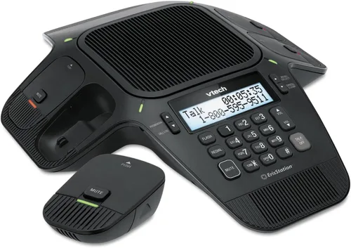 Vista 7 de VTech VCS712 ErisStation DECT 6.0 Teléfono inalámbrico de conferencia con 2 micrófonos inalámbricos, altavoz dúplex completo, tecnología Orbitlink