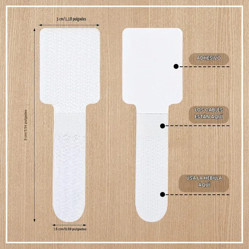 Vista 2 de 100 correas de cables para debajo del escritorio, correas de cable de gancho y bucle, color blanco