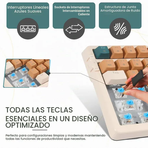Vista 3 de Qisan Teclado mecánico inalámbrico y con cable, triple modo 2.4G/USB-C/BT (98%) teclado mecánico inalámbrico con diseño de EE. UU. Teclados Combo