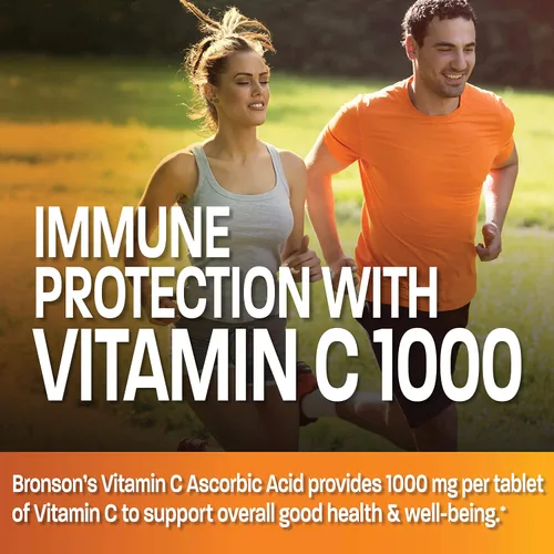 Vista 5 de Vitamina C Bronson Vitamins, pastillas de 0,035 oz premium sin OMG, ácido ascórbico, 1