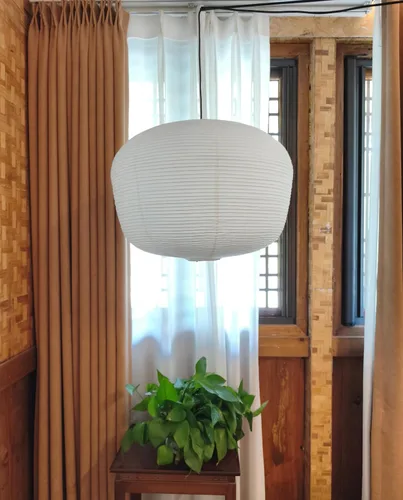 Vista 2 de Linterna de papel grande de 19.69 pulgadas, pantalla de lámpara de papel de calabaza de cera blanca, pantalla de lámpara de papel de arroz plegable