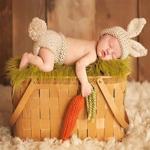 Vista 2 de ISOCUTE Newborn Photography Props Baby Easter Bunny Outfits Handmade Crochet Rabbit Set