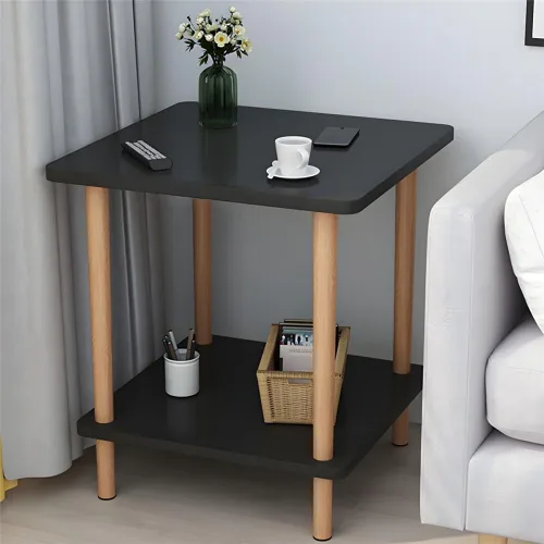 Vista 14 de Mesa auxiliar contemporánea de estilo redondo simple, mesa auxiliar de madera maciza, mesa auxiliar para espacios pequeños, mesitas de noche