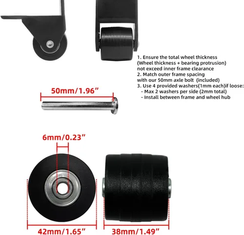 Vista 3 de Kit de reparación de ruedas para maleta de 42 mm de diámetro exterior, piezas de ejes, rodamientos de goma y metal, herramientas, resistente al