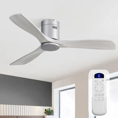 Vista 24 de Sofucor Ventiladores de techo inteligentes de 52 pulgadas con luces - montaje al ras de perfil bajo, modernos ventiladores de techo de madera maciza