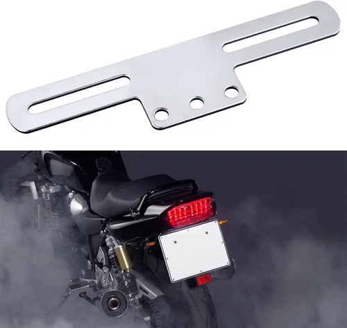 Vista 4 de Soporte para placa de matrícula con soporte de luz para remolques, camiones, automóviles, motocicletas, marco de matrícula ajustable plateado