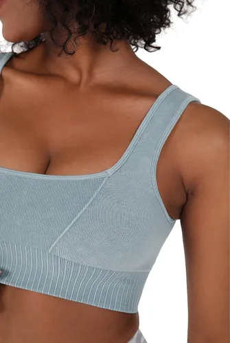 Vista 4 de ODODOS Sujetador deportivo sin costuras con cuello cuadrado para mujer, camiseta sin mangas acanalada, casual, espalda baja
