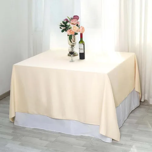 Vista 211 de Efavormart - Mantel cuadrado de lino de poliéster sin costuras, 54 x 54 pulgadas, color beige, para banquetes de boda, fiesta, restaurante