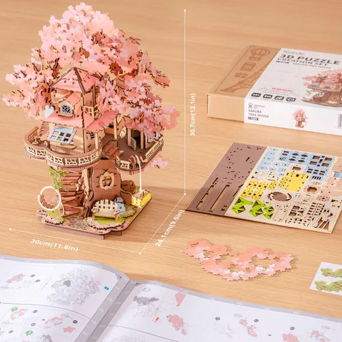 Vista 9 de Rolife - Puzzles 3D para adultos, árboles bonsái de cerezo en flor, juego de construcción de flores de casa de árbol sakura japonés para adultos