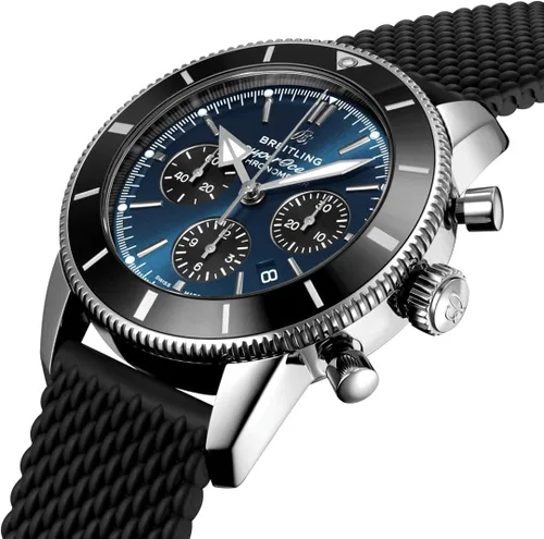 Vista 2 de Breitling Superocean Heritage II cronógrafo B01 1.732in reloj esfera azul con subesferas negras (azul Blackeye)