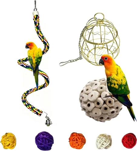 Vista 14 de Perca para pájaros, perca de cuerda para pájaros y percha de cuerda, perchas para pájaros para jaula, perca de cuerda para conures, loros, cacatúa