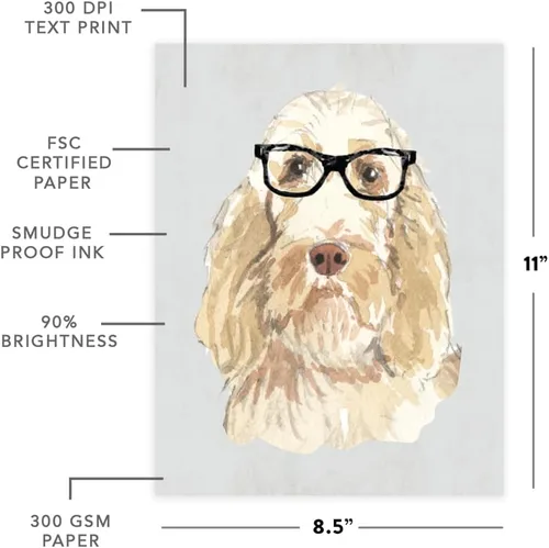 Vista 98 de Andaz Press Póster impreso para pared de perro, 8.5 x 11 pulgadas, Bulldog inglés con gafas negras, 1 paquete, regalo de cumpleaños de Navidad, sin