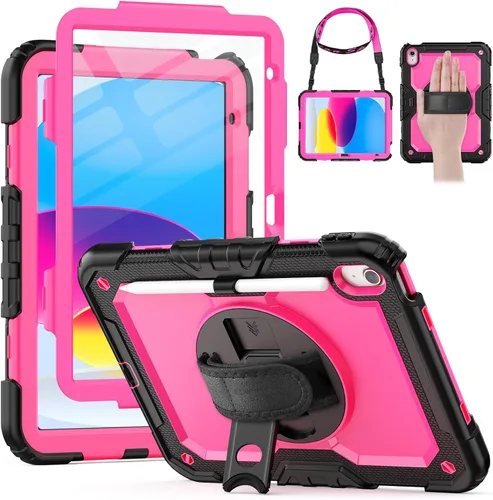 Vista 12 de HXCASEAC - Funda para iPad A16 de 11ª/10ª generación, protección resistente, con protector de pantalla, soporte para lápiz, soporte giratorio