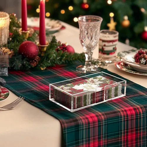 Vista 7 de Kordory Bandeja con soporte para toallas de invitados de acrílico para baño, soporte transparente rectangular para servilletas de baño para cocina