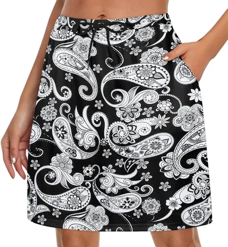 Vista 2 de American Trend Falda de tenis para mujer con bolsillos, pantalón deportivo hasta la rodilla, falda de golf de cintura alta, pantalones cortos