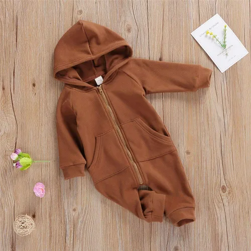 Vista 7 de FYBITBO Ropa para bebés y niñas con cremallera, overol de manga larga, overol con capucha para otoño e invierno, ropa cálida