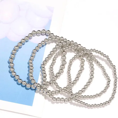 Vista 3 de Pulsera de cuentas de oro para mujer, chapada en oro de 14 quilates, pulsera de cuentas de bola de cuerda elástica, pulsera de la amistad
