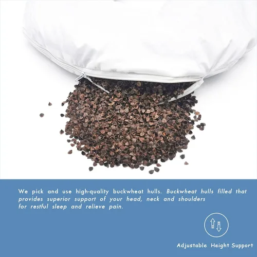 Vista 6 de Almohada de trigo sarraceno para personas que duermen de lado, almohadas refrescantes cervicales en forma de U, almohada ergonómica de viaje