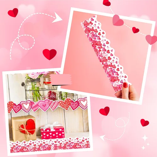 Vista 6 de Decoración de tablón de anuncios para el día de San Valentín, 78.7 pies, bordes de corazón de acuarela troquelados, decoración de aula, corazón
