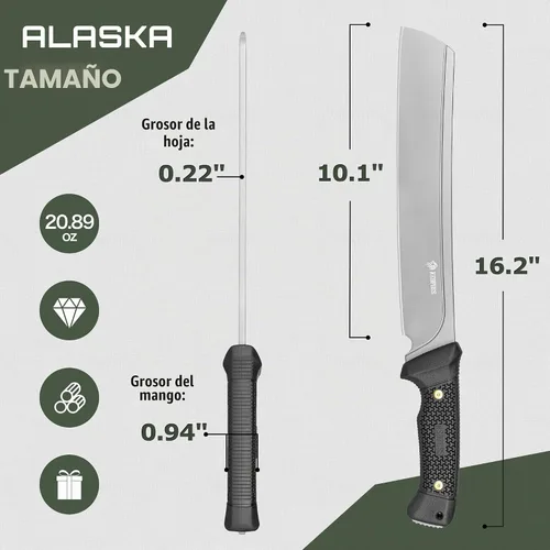 Vista 6 de NedFoss 16" Survival Machete with Sheath, D2 Steel 0.22" Thick Full Tang Blade Machete Knife with Flat Grinding, Machete for Cutting Trees, for Yard