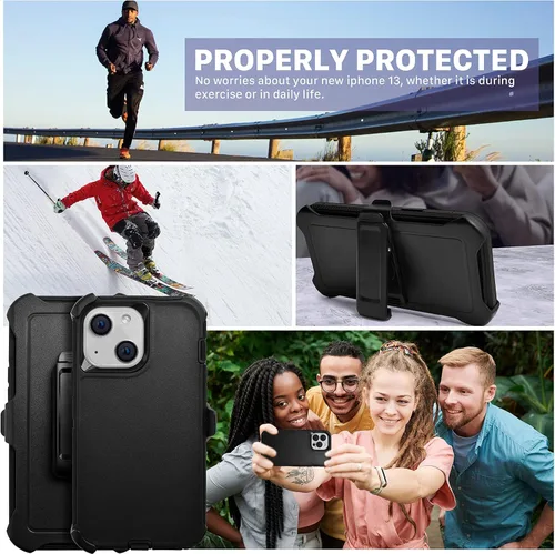 Vista 4 de Funda con clip para cinturón compatible con iPhone 14 (6.1 pulgadas), resistente contra caídas, protección contra golpes, a prueba de polvo