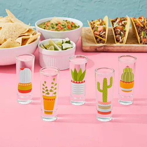 Vista 4 de BLUE PANDA Vasos de chupito con diseño de cactus, paquete de 5, 2 onzas, multicolor, vasos de chupito de tequila para whisky