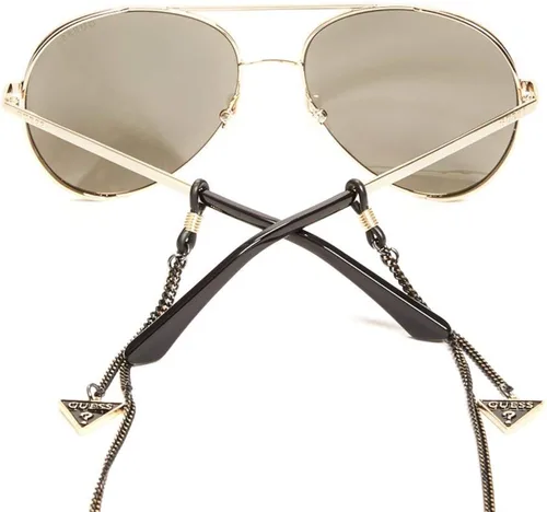 Vista 4 de GUESS Gafas de sol aviador con cadena para mujer, Oro