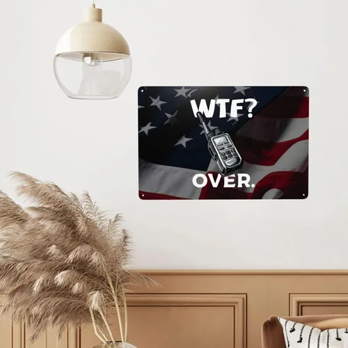 Vista 7 de Divertido walkie talkie - Radio de mano con texto en inglés "What The Fuck Over" de 8 x 12 pulgadas, letrero de metal retro para decoración de pared