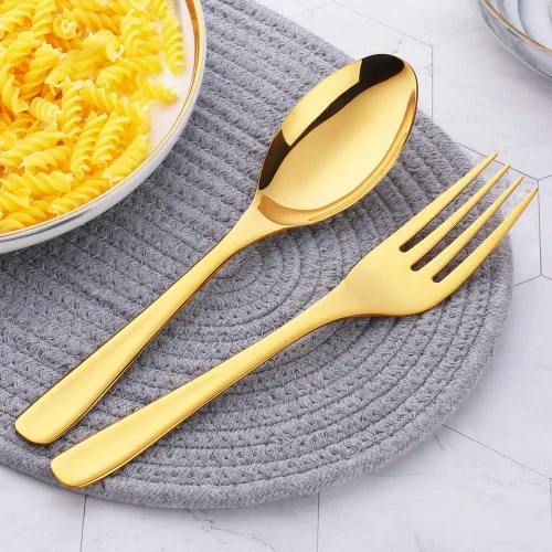Vista 3 de Buyer Star Utensilios para servir ensaladas, acero inoxidable de 10 pulgadas de mango largo, para bufé, fiesta, catering, cucharas