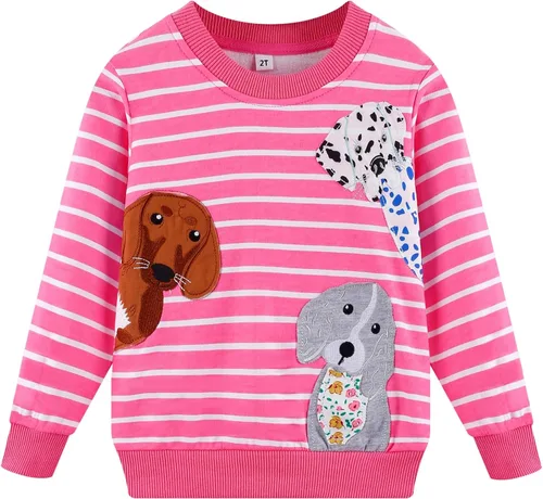Vista 24 de Sudaderas para niñas pequeñas, cuello redondo, sin botones, de manga larga, para invierno, casual, ropa 2T-7T, Dinosaurio