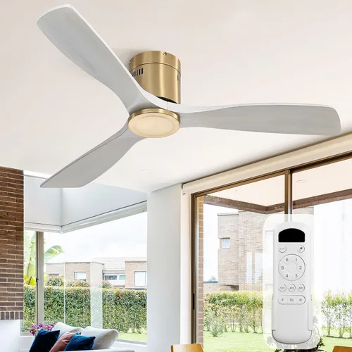 Vista 21 de Sofucor Ventiladores de techo inteligentes de 52 pulgadas con luces - montaje al ras de perfil bajo, modernos ventiladores de techo de madera maciza