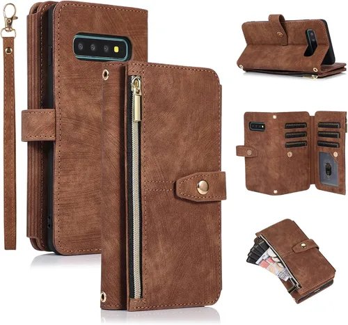 Vista 16 de UEEBAI Funda tipo cartera para Samsung Galaxy S9 Plus, Retro 9 ranuras para tarjetero con cremallera, bolsillo de piel sintética, cierre magnético