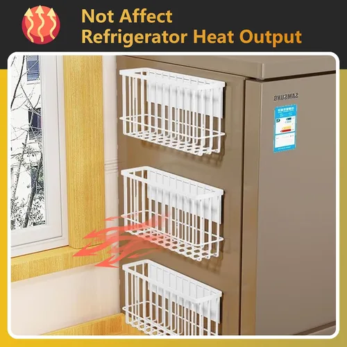 Vista 2 de Organizador magnético para refrigerador, cesta magnética, organizador de cocina, bolsa de metal con cierre hermético