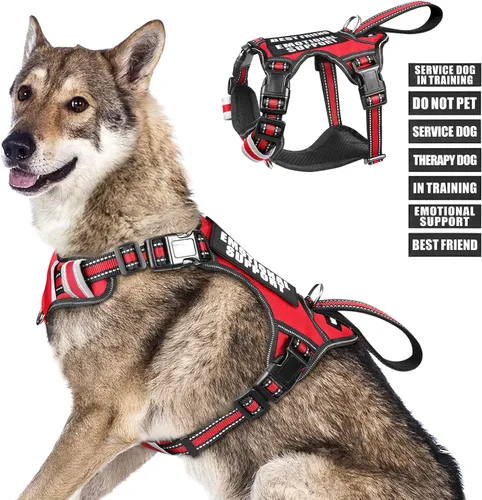 Vista 15 de Arnés para perro de servicio WINSEE sin tirones con 7 parches para perros, arnés reflectante para mascotas con asa acolchada y duradera