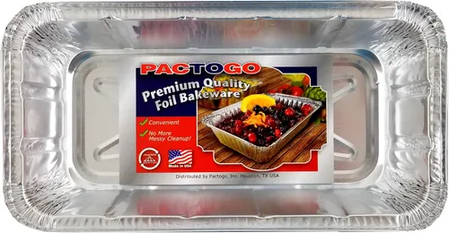 Vista 8 de PACTOGO Moldes de papel de aluminio de 2 libras para pan/pan con tapa de cúpula transparente (paquete de 12 juegos)