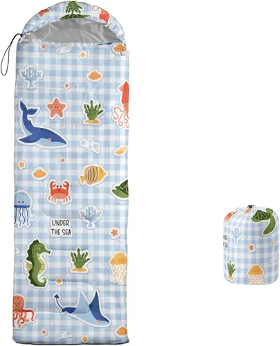 Vista 19 de Saco de dormir para adultos y niños, saco de dormir para mochileros, camping, para niñas, niños, ligero, impermeable, para clima frío y cálido, saco