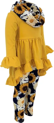 Vista 4 de Unique Baby Conjunto de 3 piezas con estampado de girasol y margaritas, Amarillo