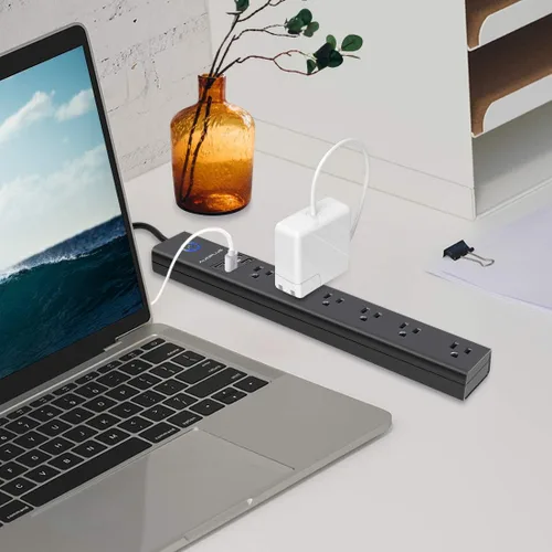 Vista 7 de AUOPLUS Regleta de alimentación con protector de sobretensiones de 10 pies, 6 salidas de CA con 4 puertos USB, cable de extensión largo