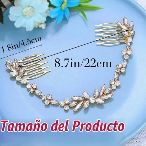 Vista 6 de Unicra Peines de cristal para el cabello, tocados nupciales, accesorios para el cabello de boda para novias (dorado)