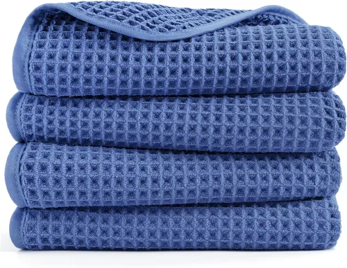 Vista 7 de POLYTE Toalla de mano de microfibra de 430 GSM, sin pelusas, 16 x 30 pulgadas, paquete de 4 (tejido de gofre) Paquete de 4, de gran tamaño, sin