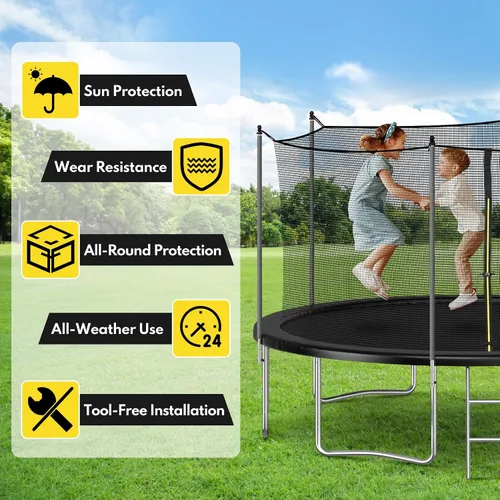 Vista 2 de Recinto de seguridad para trampolín PE Trampolín Flex Net Reemplazo para 6 postes Trampolines de marco redondo