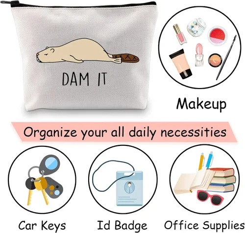 Vista 7 de JXGZSO Bolsa de cosméticos de castor divertido Beaver Lover, regalo para amantes del roedor, bolsa de maquillaje, Con la leyenda "Dam It