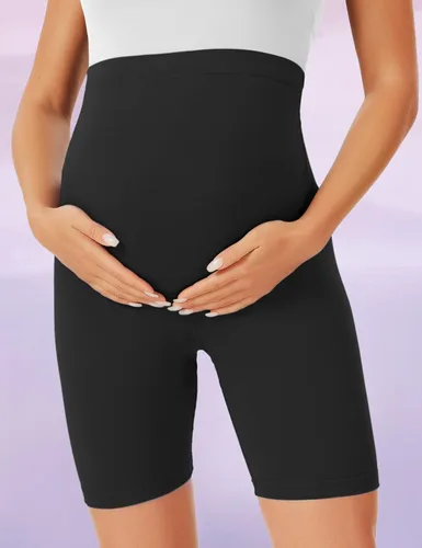 Vista 2 de BONVIGOR Pantalones cortos de maternidad sobre el vientre, para entrenamiento, yoga, atlético, embarazo, pantalones cortos de descanso