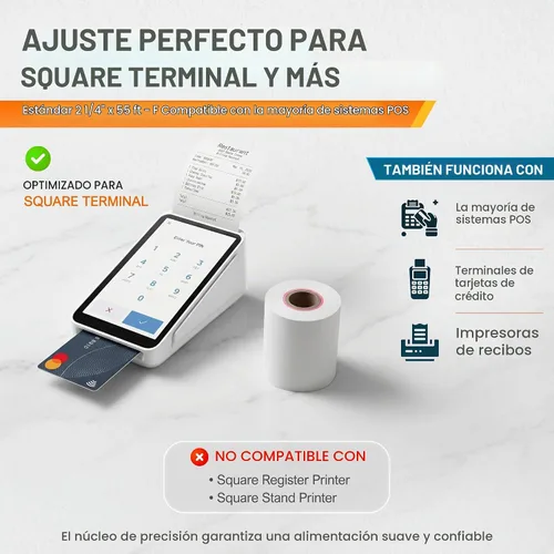 Vista 4 de Rollo de papel de recibo para máquina de tarjeta de crédito Square Terminal (10 rollos)